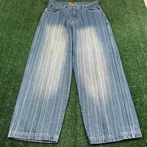 VTG PJ Mark Jeans Mens 32x30 Vertical Stripe Wide Leg Baggy Southpole Style Y2K